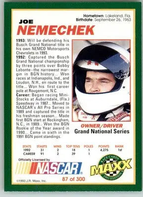 Joe Nemechek - 1993 Maxx - #87 - Racing - Racing Card Single