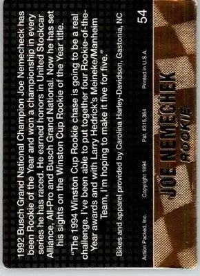 Joe Nemechek - 1994 Action Packed - #54 - Racing - Racing Card Single