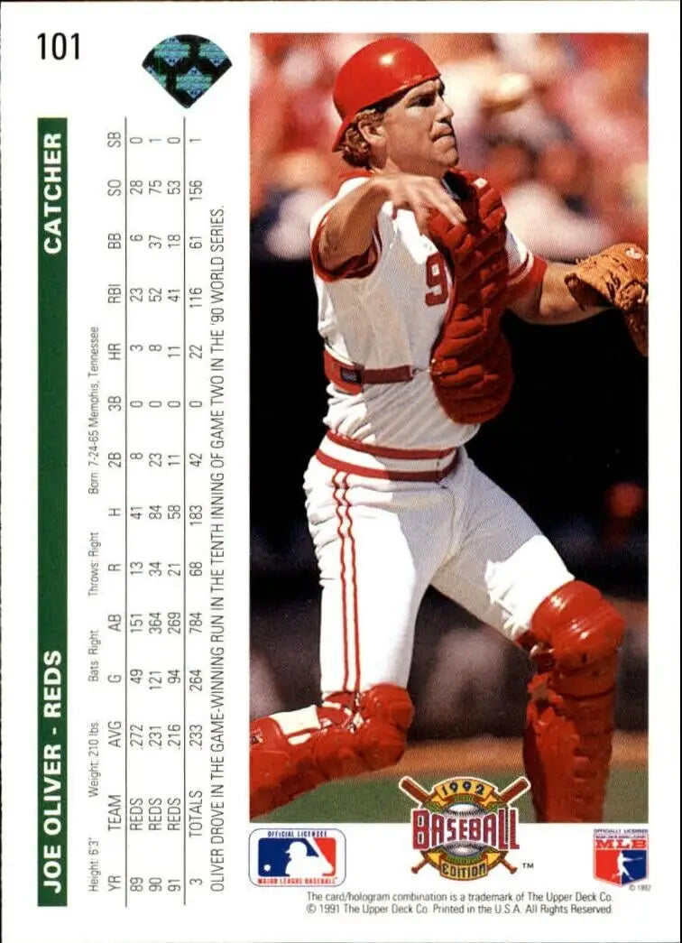 Joe Oliver 1992 Upper Deck MLB #101 Baseball Card Cincinnati Reds