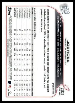 Joe Ross 2022 Topps Update #US132 Washington Nationals - Baseball Card Single