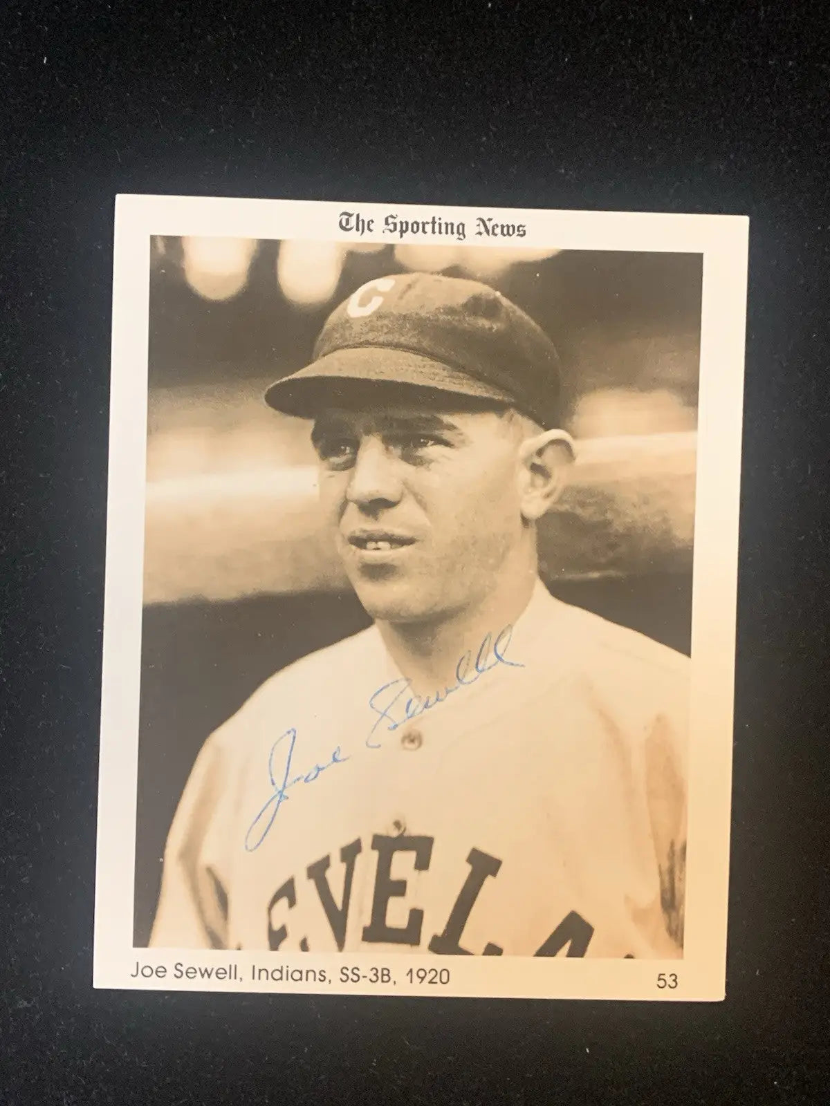 Joe Sewell Cleveland Indians SPORTING NEWS #53 Conlon Collection 4x5 AUTO JSA - Baseball Card Single