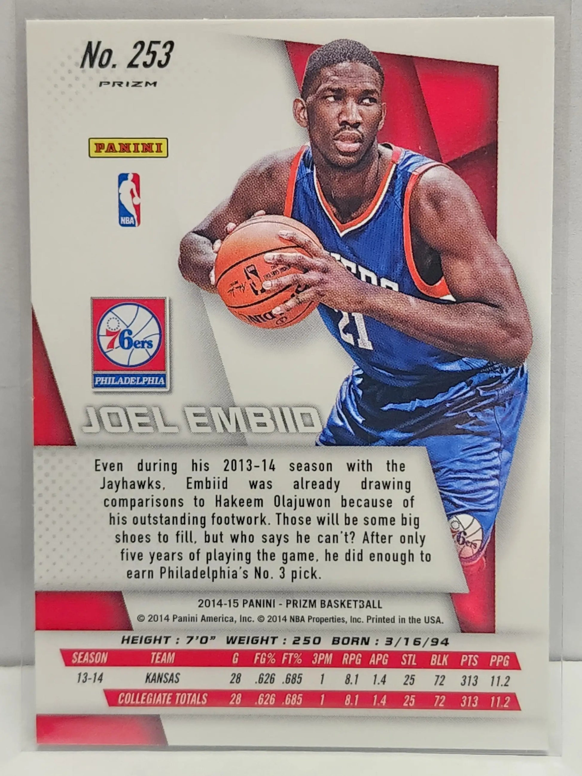 Joel Embiid 2014 Panini Prizm Rookie #253 Red White Blue Prizm - Basketball Card Single