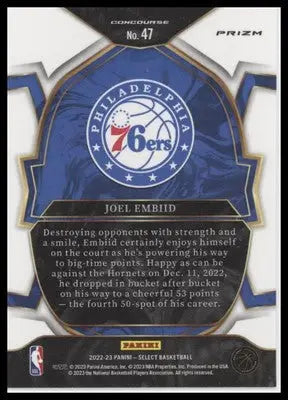 Joel Embiid 2022-23 Panini Select Blue Prizms #47 Philadelphia 76ers - Basketball Card Single
