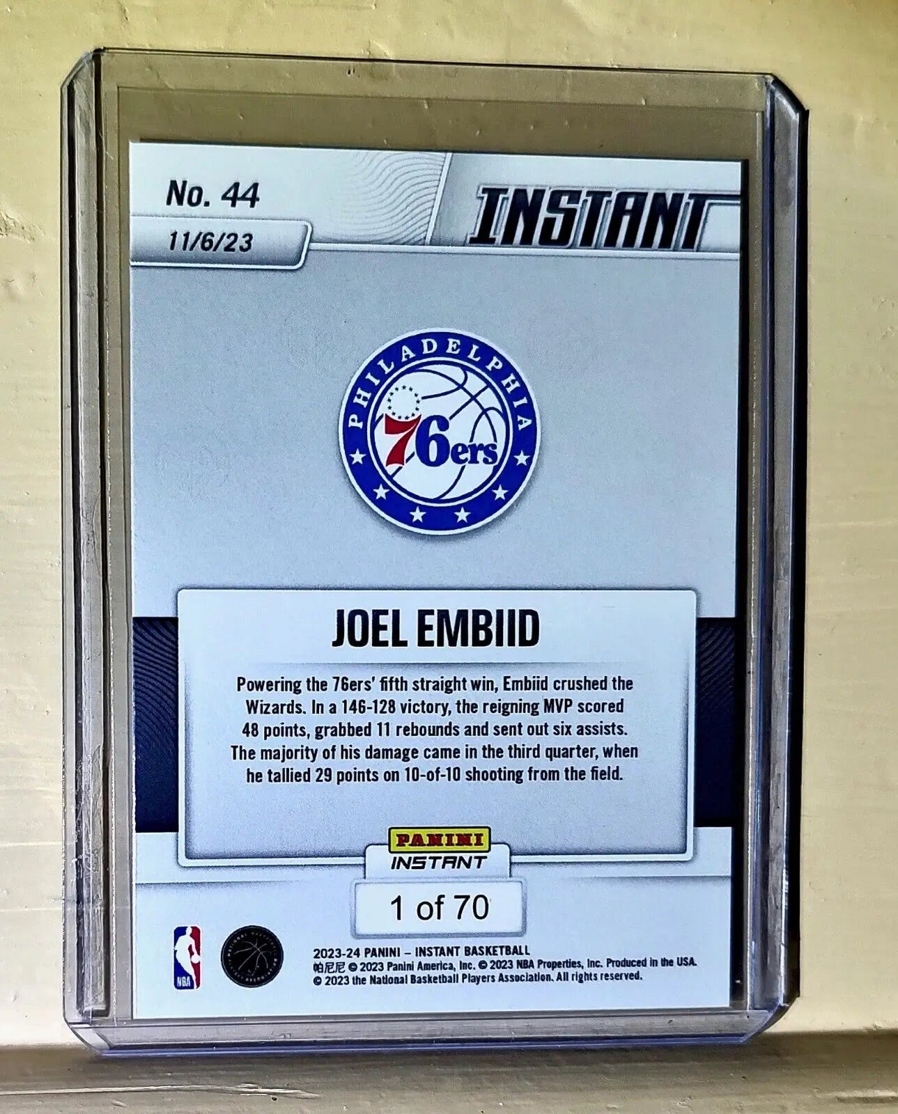 Joel Embiid 2023-24 Panini #44 NBA Basketball Card 76ers 1 of 70 - Basketball Card Single