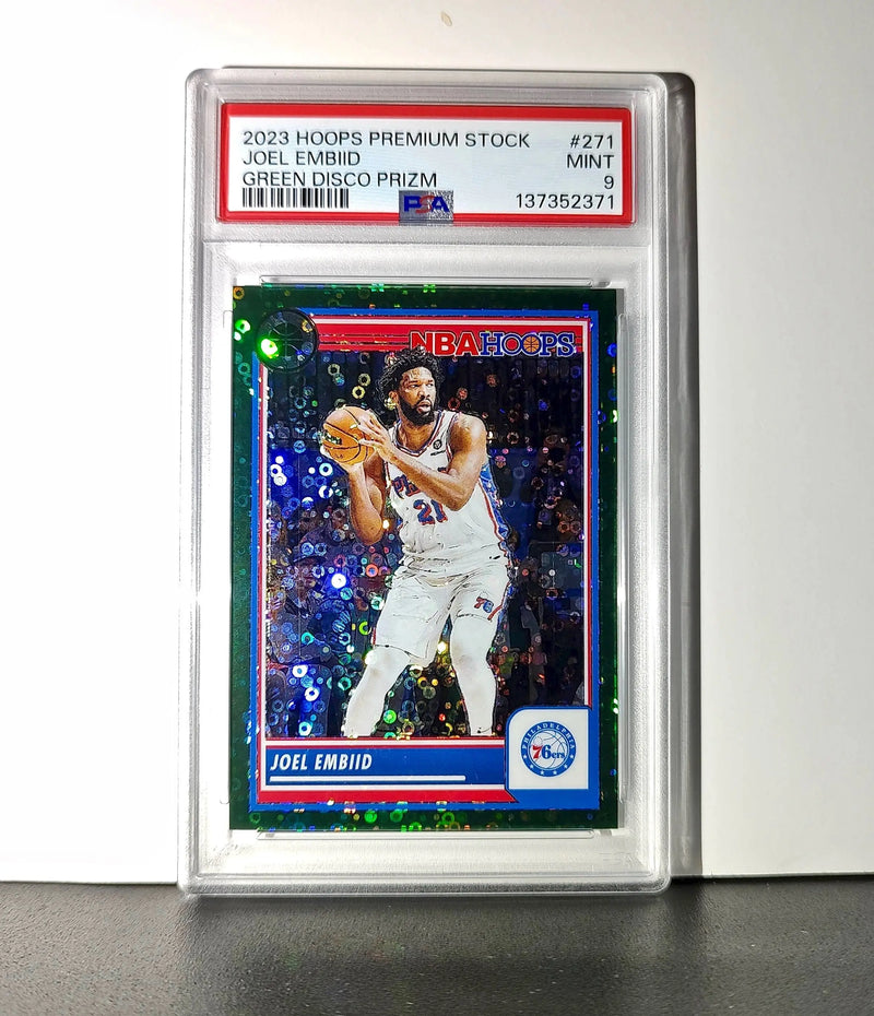 Joel Embiid 2023 Panini Hoops Premium #271 5/5 Green Disco Prizm PSA 9 Mint