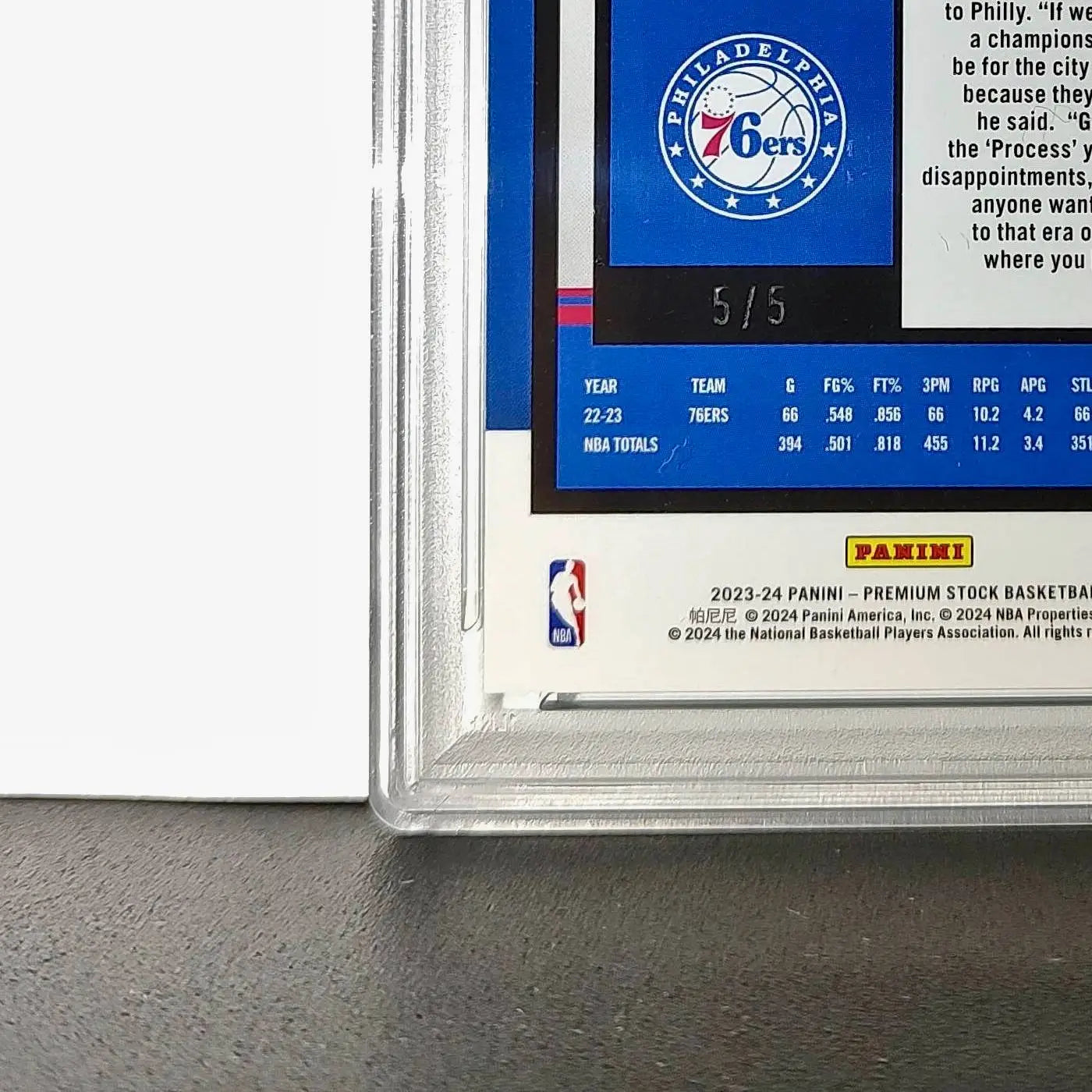 Joel Embiid 2023 Panini Hoops Premium #271 5/5 Green Disco Prizm PSA 9 Mint