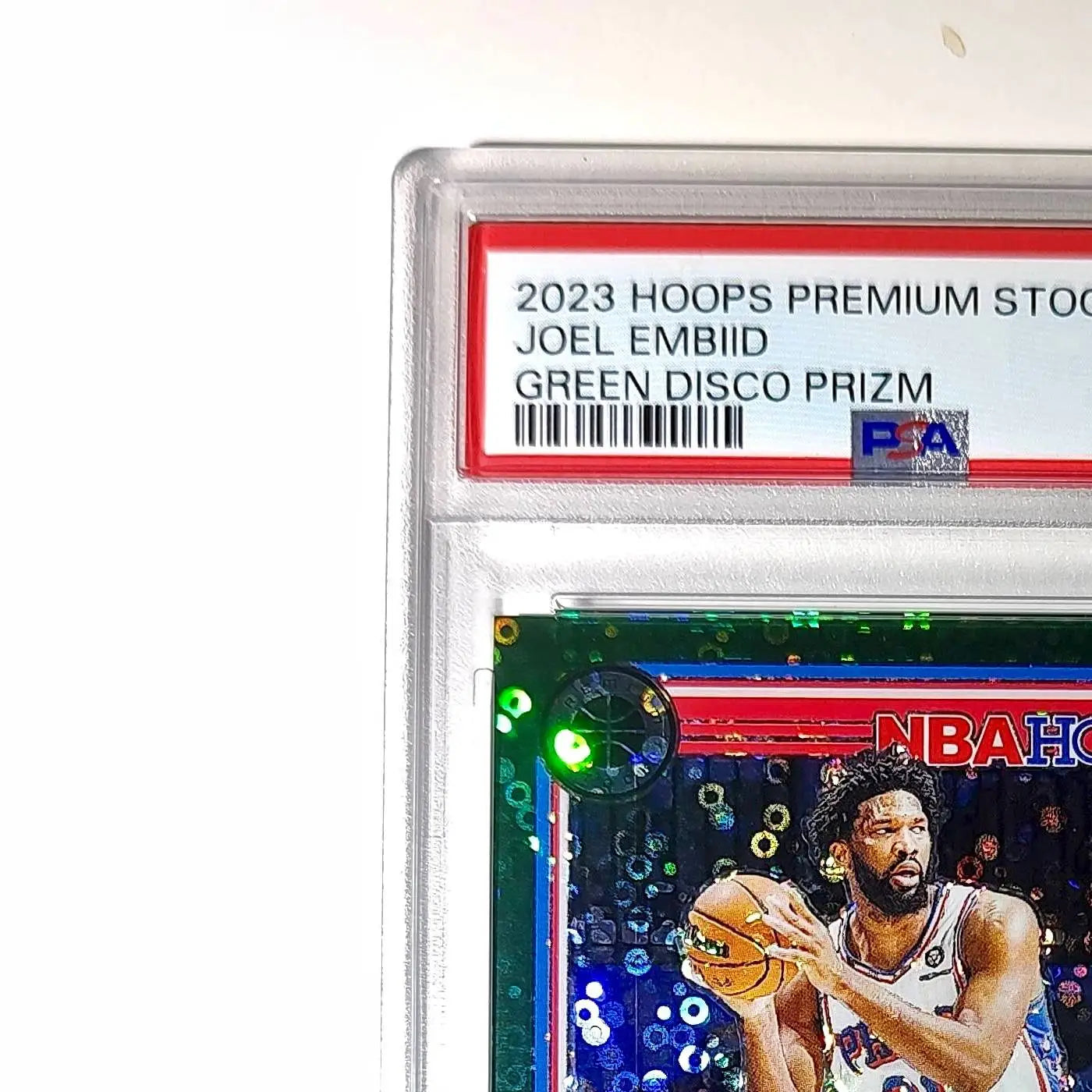Joel Embiid 2023 Panini Hoops Premium #271 5/5 Green Disco Prizm PSA 9 Mint