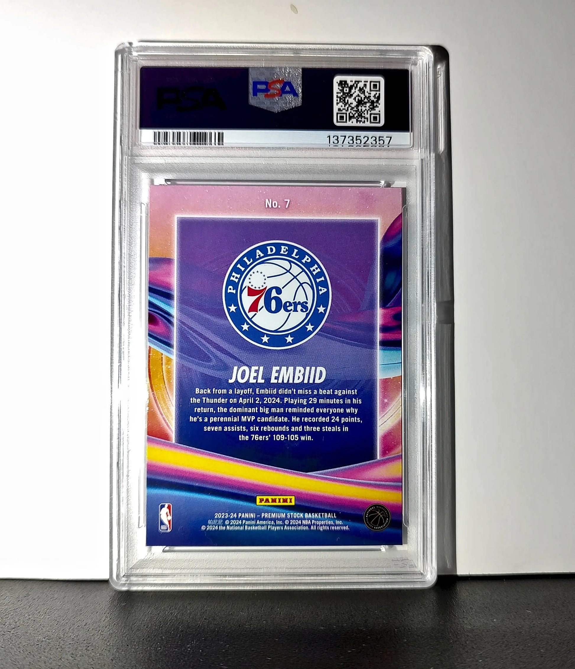 Joel Embiid 2023 Panini Hoops Premium Anti Gravity #7 PSA 10 Gem Mint