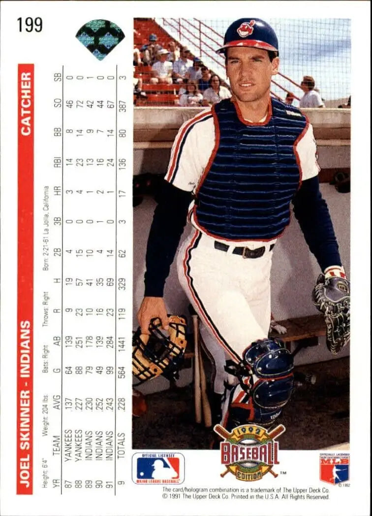 Joel Skinner 1992 Upper Deck MLB #199 Baseball Card Cleveland Indians