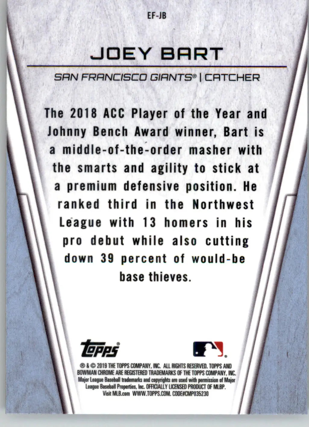 Joey Bart - 2019 Bowman Chrome - #EF-JB - Elite Farmhands Baseball - Baseball Card Single