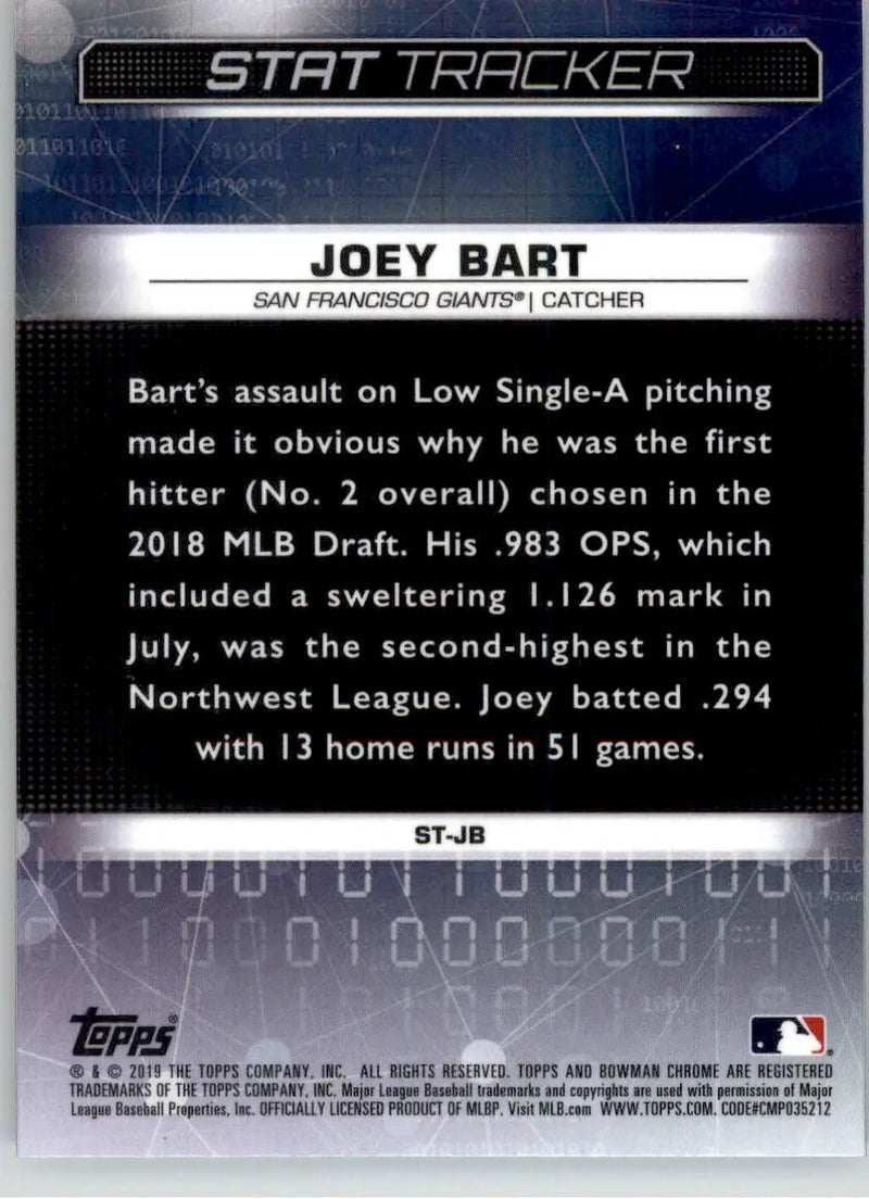 Joey Bart - 2019 Bowman Chrome - #ST-JB - Stat Tracker Baseball - Baseball Card Single