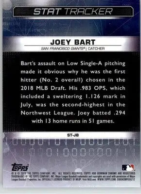 Joey Bart - 2019 Bowman Chrome - #ST-JB - Stat Tracker Baseball - Baseball Card Single
