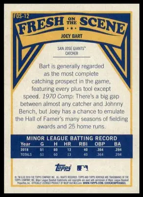 Joey Bart 2019 Topps Heritage Minor League Fresh on the Scene #FOS-12 SJ Giants - Baseball Card Single