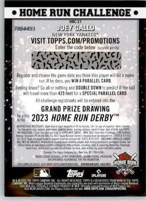 Joey Gallo - 2022 Topps - #HRC-21 - Home Run Challenge Code Cards Baseball - Baseball Card Single