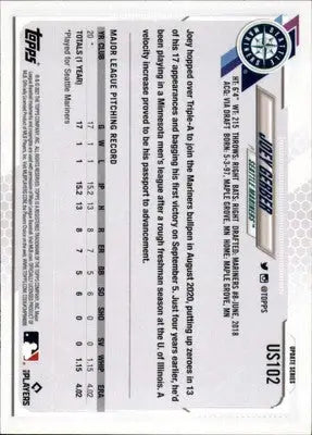 Joey Gerber Rookie 2021 Topps Update #US102 Seattle Mariners - Baseball Card Single