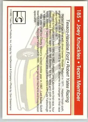 Joey Knuckles - 1992 Traks - #185 - Racing - Racing Card Single