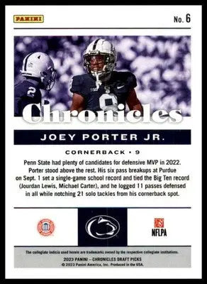 Joey Porter Jr. 2023 Panini Chronicles Draft Picks #6 Penn State Nittany Lions - Football Card Single