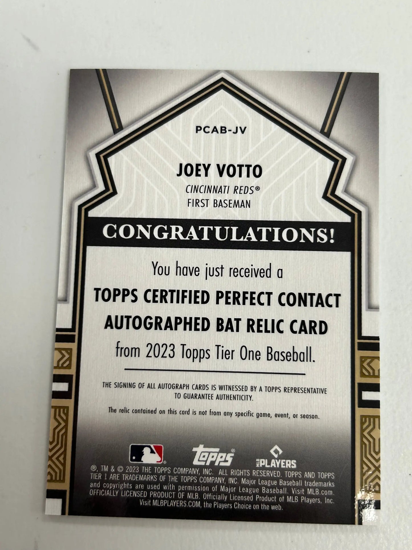 Joey Votto 2023 Topps Tier One Pefect Contant Auto Bat Relic - Baseball Card Single
