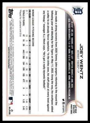 Joey Wentz Rookie 2022 Topps Update #US295 Detroit Tigers - Baseball Card Single