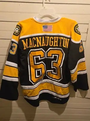 JOG Hockey Jersey Mens 48 Ridgefield Lions MacNaughton 63 Black Gold Embroidered - Apparel