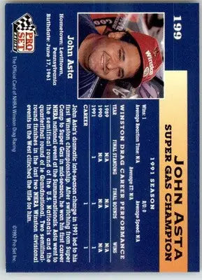 John Asta - 1992 Pro Set NHRA - #199 - Racing - Racing Card Single