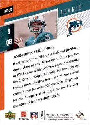 John Beck - 2007 Upper Deck - #RFT-JB - Rookie Fantasy Team Football - Football Card Single