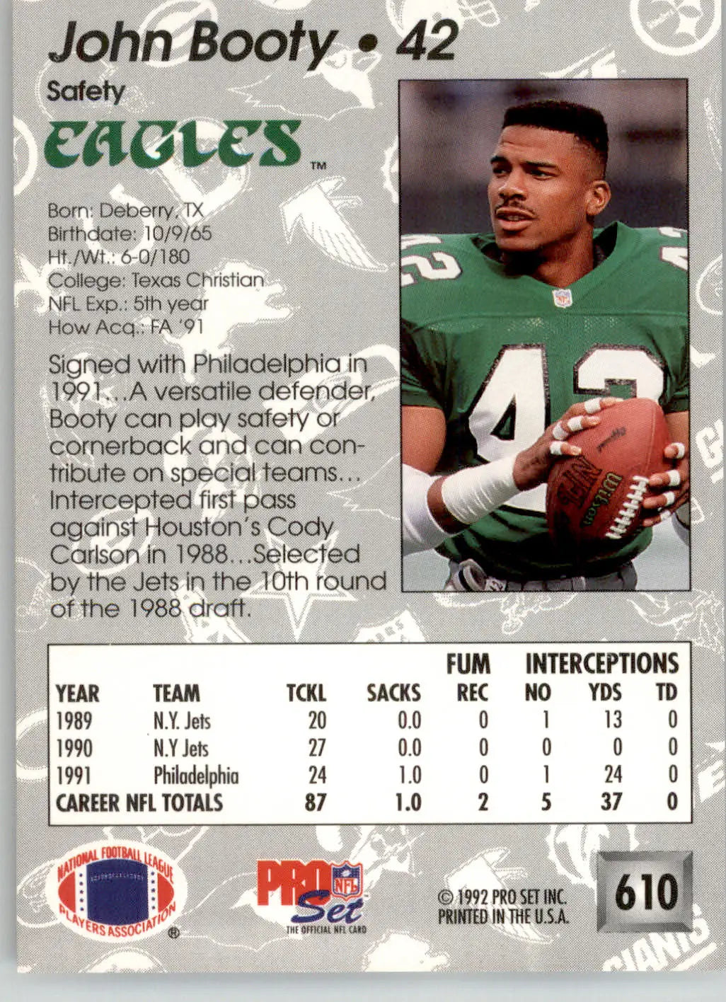 John Booty - 1992 Pro Set - #610 - Football - Football Card Single