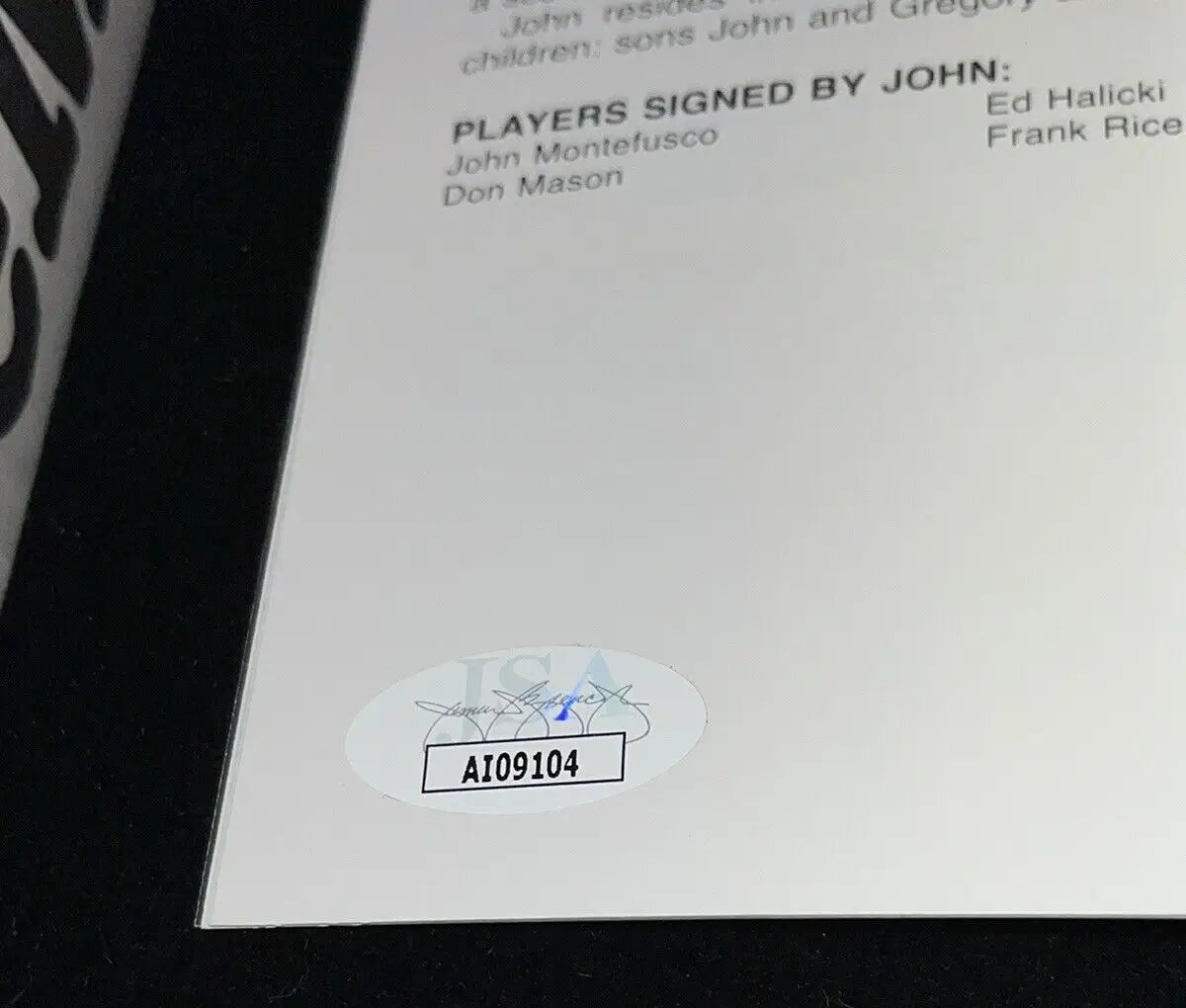 Autographed John Buddy Kerr document with authentication sticker for Buddy Kerr Program