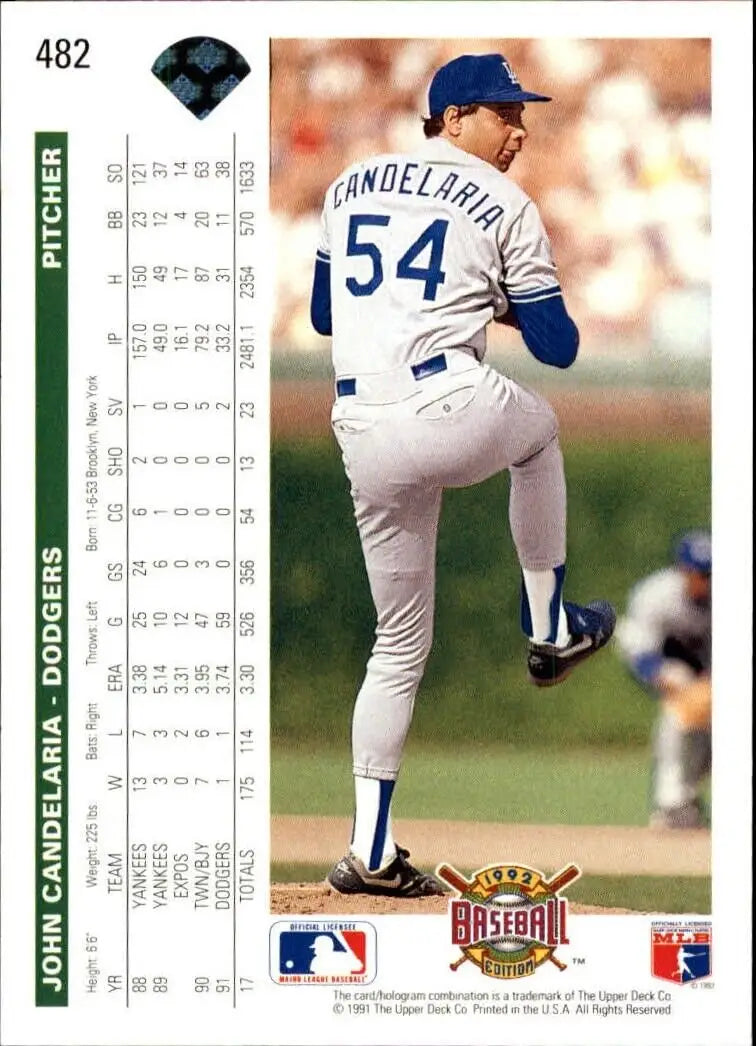 John Candelaria 1992 Upper Deck MLB #482 Baseball Card Los Angeles Dodgers