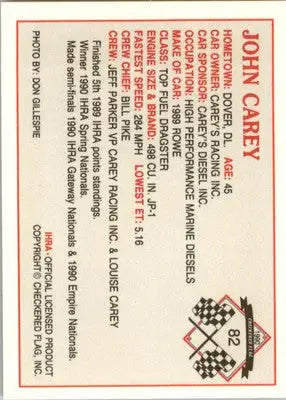John Carey - 1990 Checkered Flag IHRA - #82 - Racing - Racing Card Single