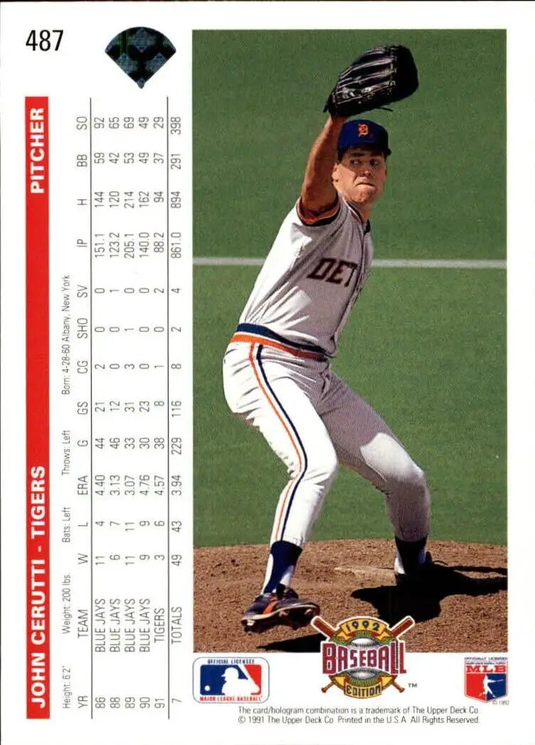 John Cerutti 1992 Upper Deck MLB #487 Baseball Card Detroit Tigers