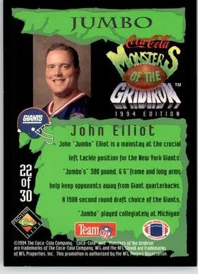 John Elliott - 1994 Coca-Cola Monsters of the Gridiron - #22 - Football - Football Card Single