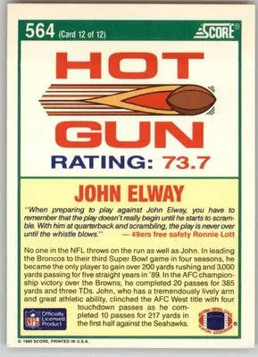 John Elway - 1990 Score - #564 - Football - Football Card Single