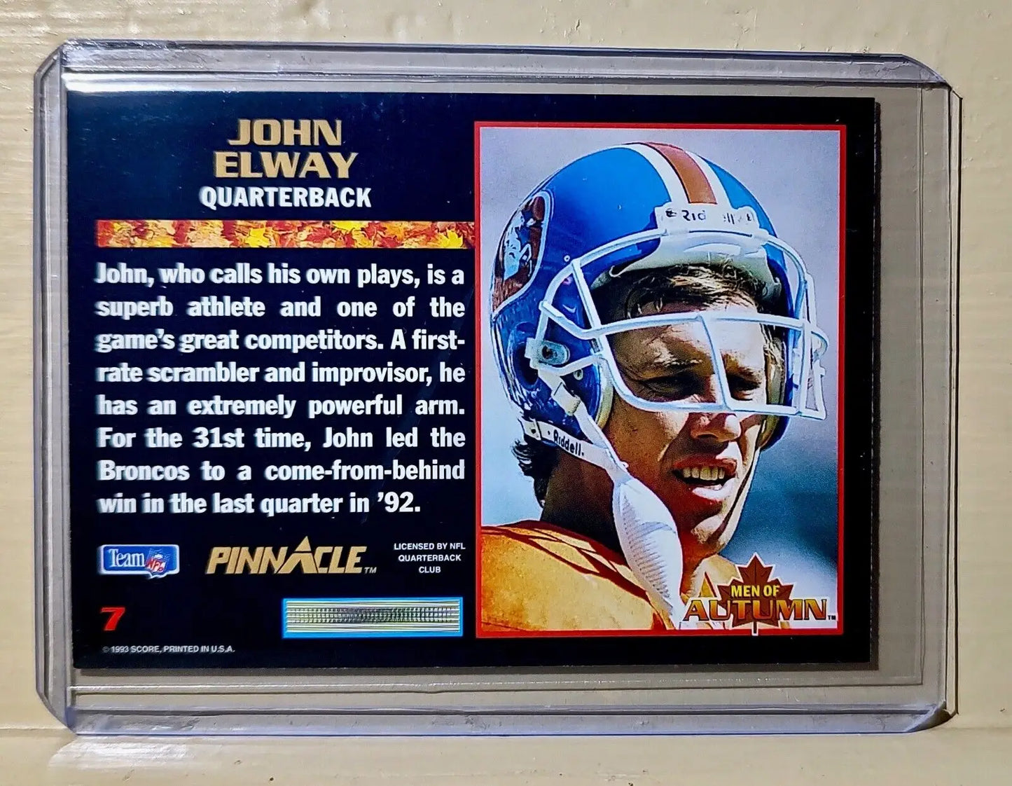John Elway 1993 Score Pinnacle Football Men of Autumn #7 NFL Card Denver Broncos - Football Card Single