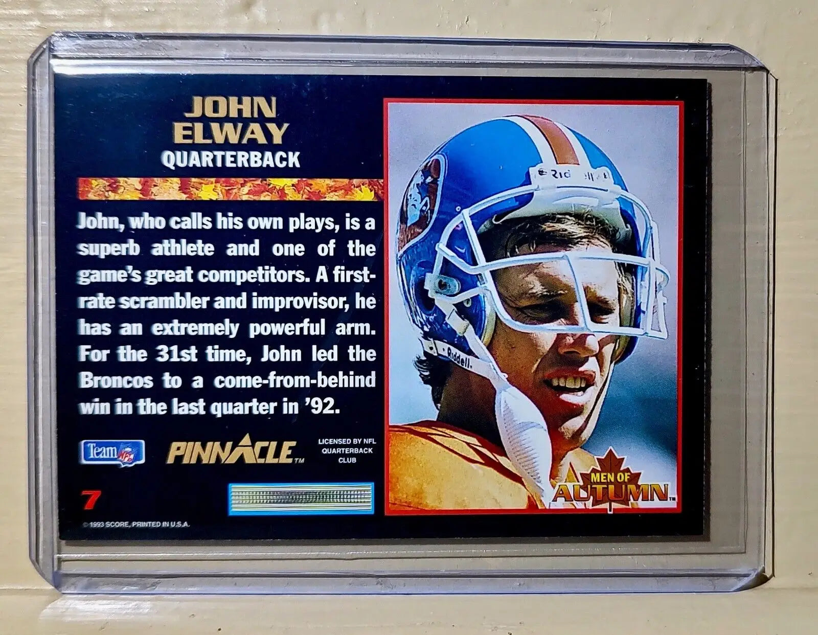 John Elway 1993 Score Pinnacle Football Men of Autumn #7 NFL Card Denver Broncos - Football Card Single