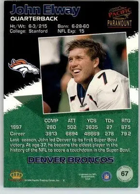 John Elway - 1998 Pacific Paramount - #67 - Football - Football Card Single