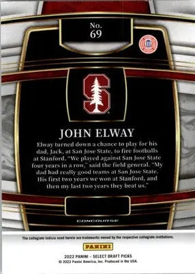 John Elway - 2022 Panini Select Draft Picks - #69 - Blue (Retail Base) Football - Football Card Single