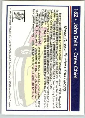John Ervin - 1992 Traks - #132 - Racing - Racing Card Single
