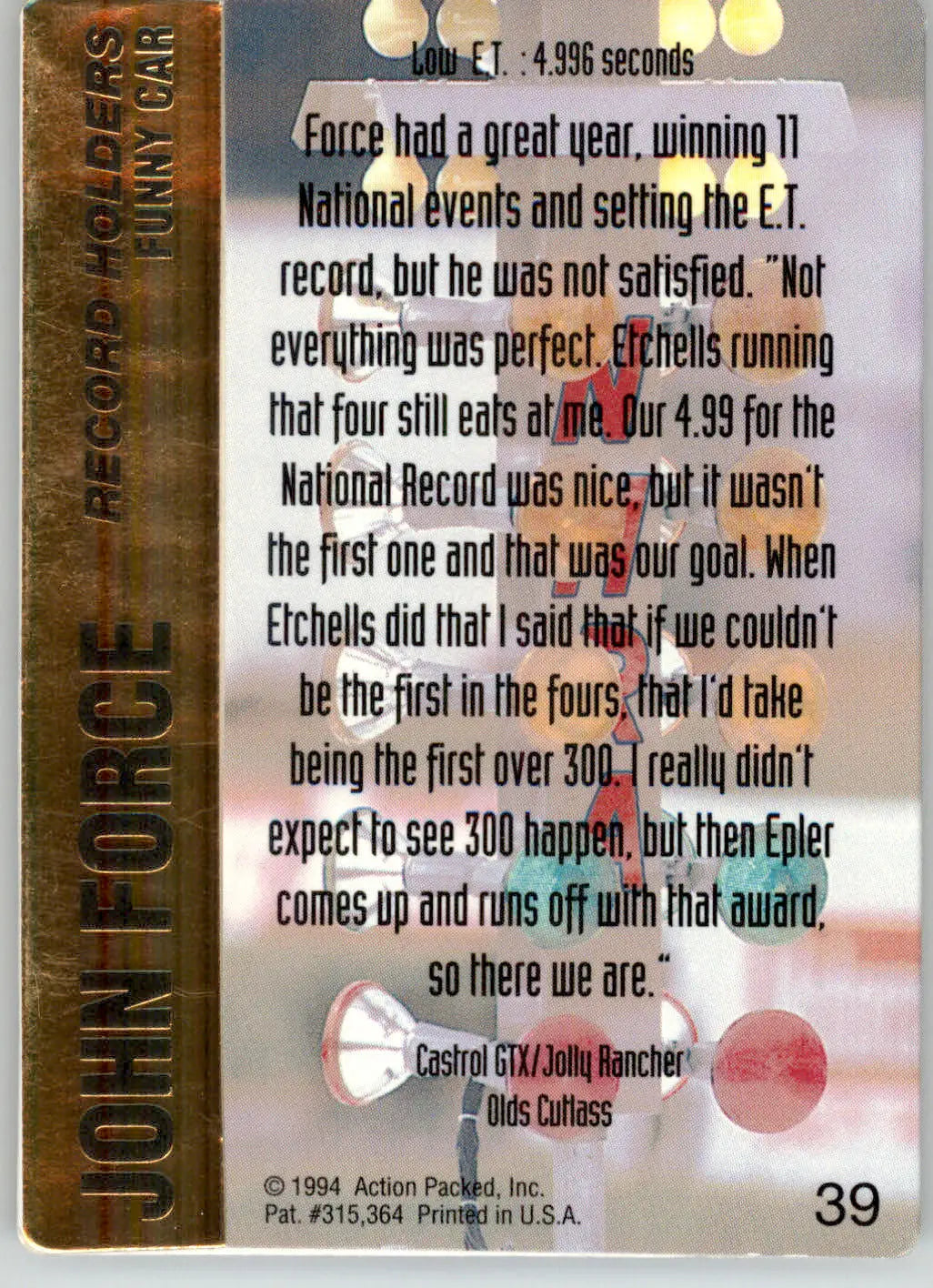 John Force - 1994 Action Packed NHRA - #39 - Racing - Racing Card Single