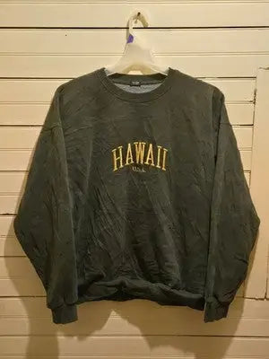 John Galt Sweatshirt Mens XL Hawaii USA Embroidered Crewneck Green Cotton Blend - Apparel