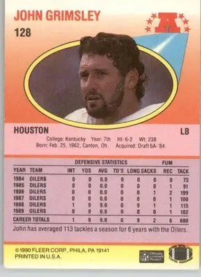 John Grimsley - 1990 Fleer - #128 - Football - Football Card Single