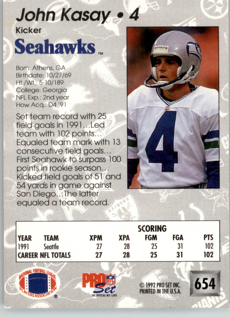 John Kasay - 1992 Pro Set - #654 - Football - Football Card Single