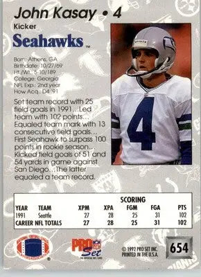 John Kasay - 1992 Pro Set - #654 - Football - Football Card Single