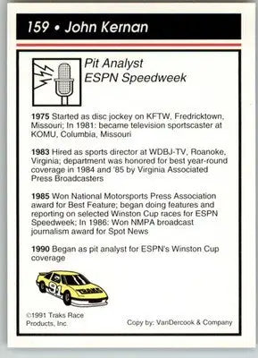 John Kernan - 1991 Traks - #159 - RC Racing - Racing Card Single