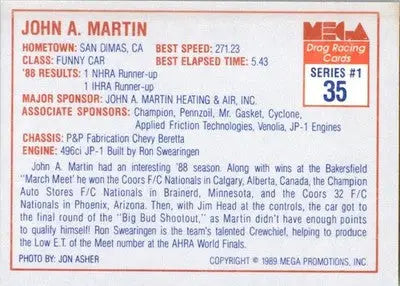 John Martin - 1989 Mega Drag - #35 - Racing - Racing Card Single