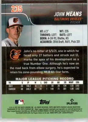 John Means - 2022 Stadium Club Chrome - #235 - Baseball - Baseball Card Single