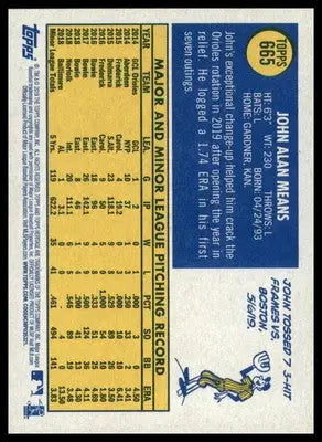John Means Rookie 2019 Topps Heritage #665 Baltimore Orioles - Baseball Card Single
