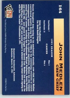 John Medlen - 1992 Pro Set NHRA - #164 - Racing - Racing Card Single