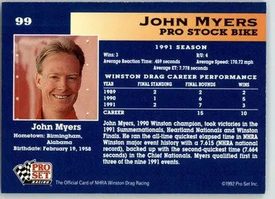 John Myers - 1992 Pro Set NHRA - #99 - Racing - Racing Card Single