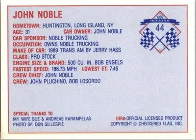 John Nobile - 1989 Checkered Flag IHRA - #44 - Racing - Racing Card Single